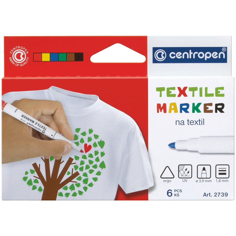 Маркер CENTROPEN Textile 2739.6 2 мм, набір 6 кол.